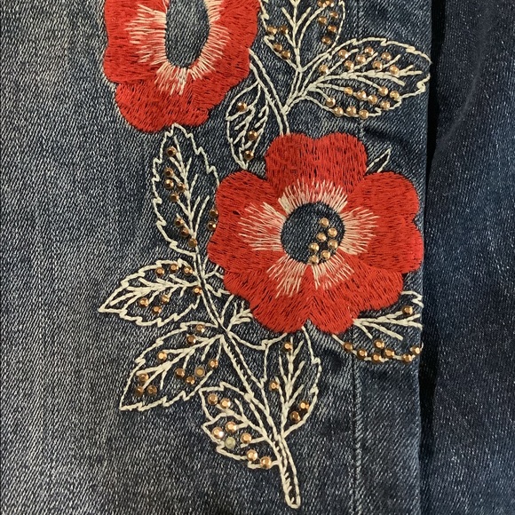 ✨🌺👖 Zara basic Z1975 Poppy Bling embroidered Raw Hem Skinny Distress Jeans EUC - Picture 5 of 11